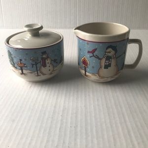 Vintage “Snowman Serenade II” Sugar Bowl And Creamer By Meiwa Art 1997